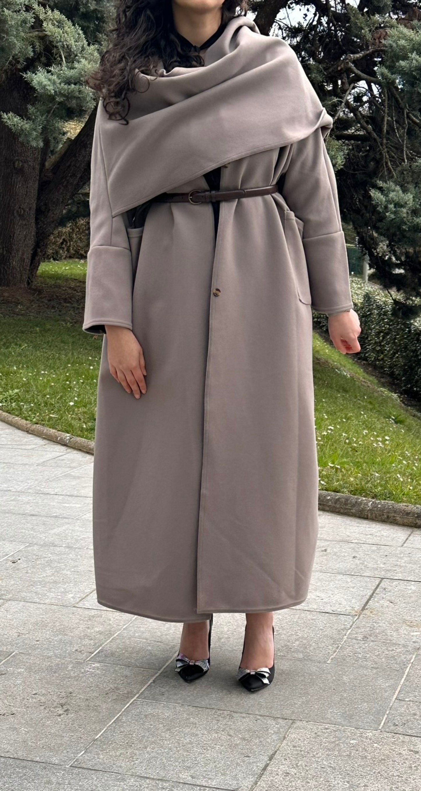 TAUPE SCARF COAT