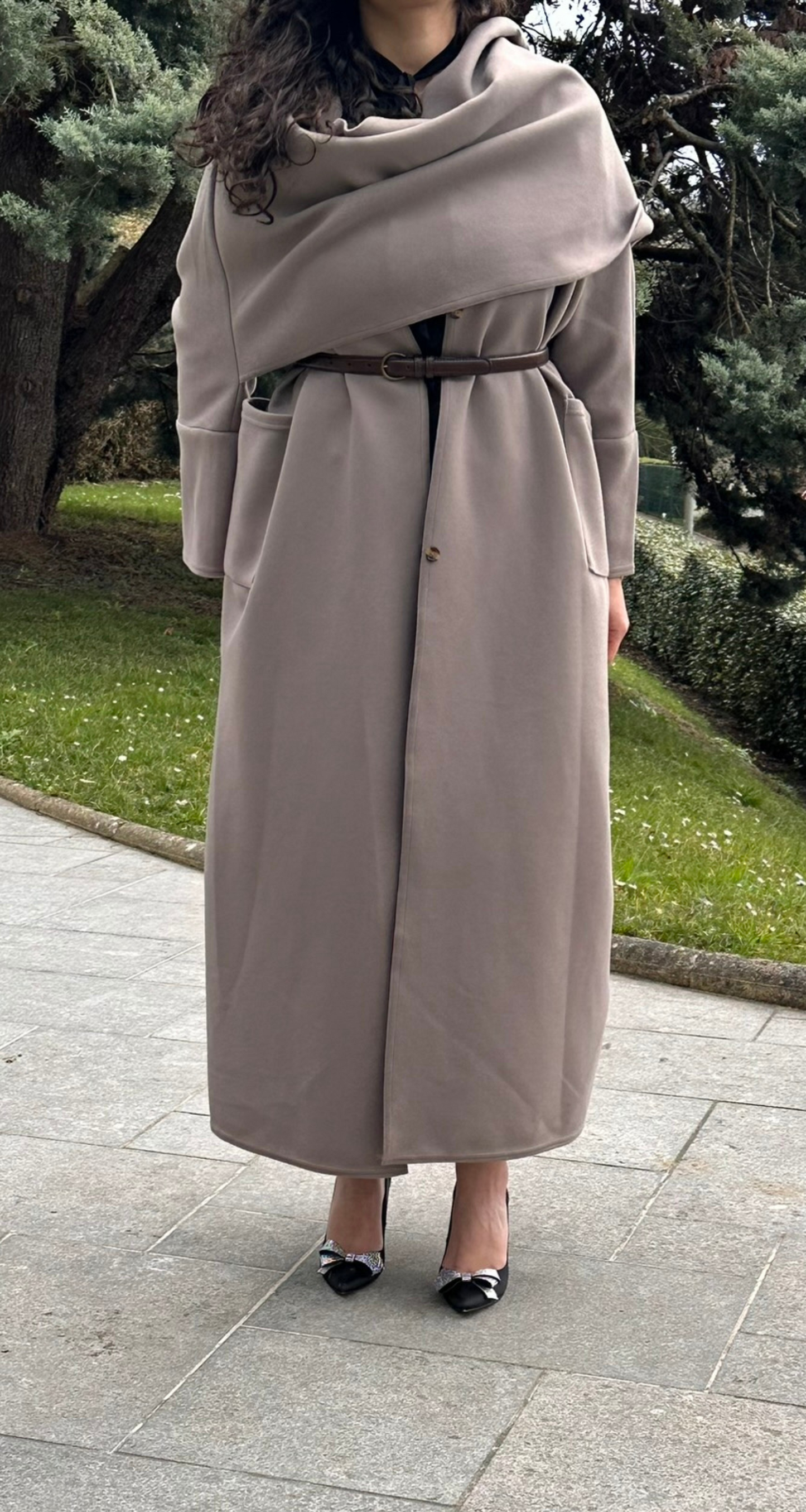 TAUPE SCARF COAT